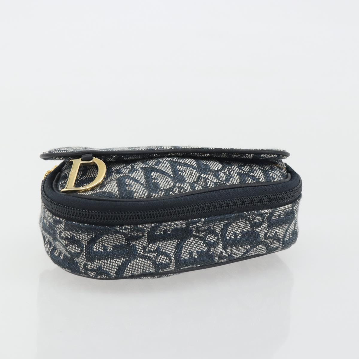 Christian Dior Trotter Canvas Accessory Pouch Navy Gold Auth 186653A