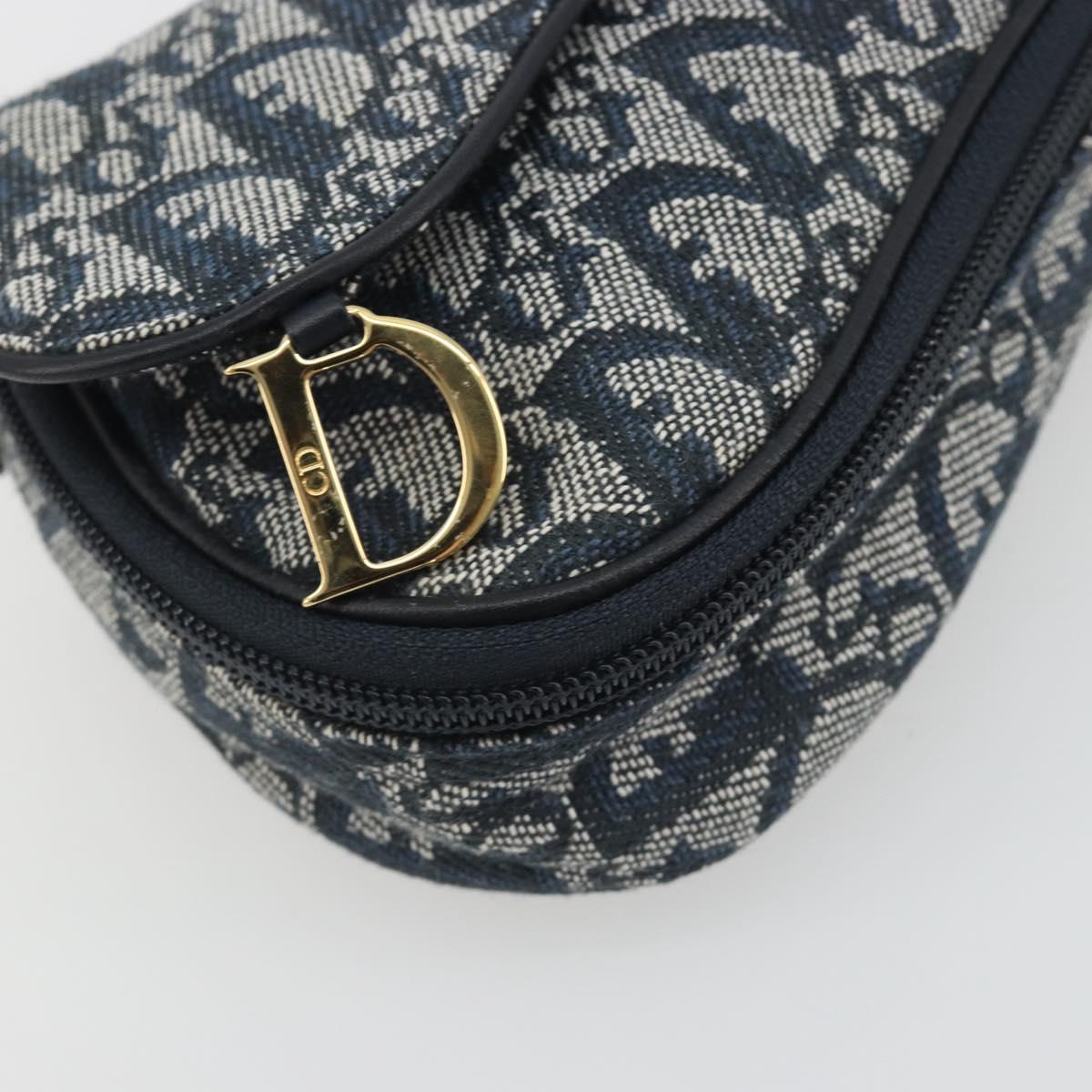 Christian Dior Trotter Canvas Accessory Pouch Navy Gold Auth 186653A