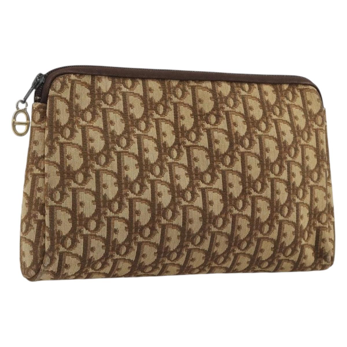 Christian Dior Trotter Canvas Clutch Bag Brown Gold Auth 186654