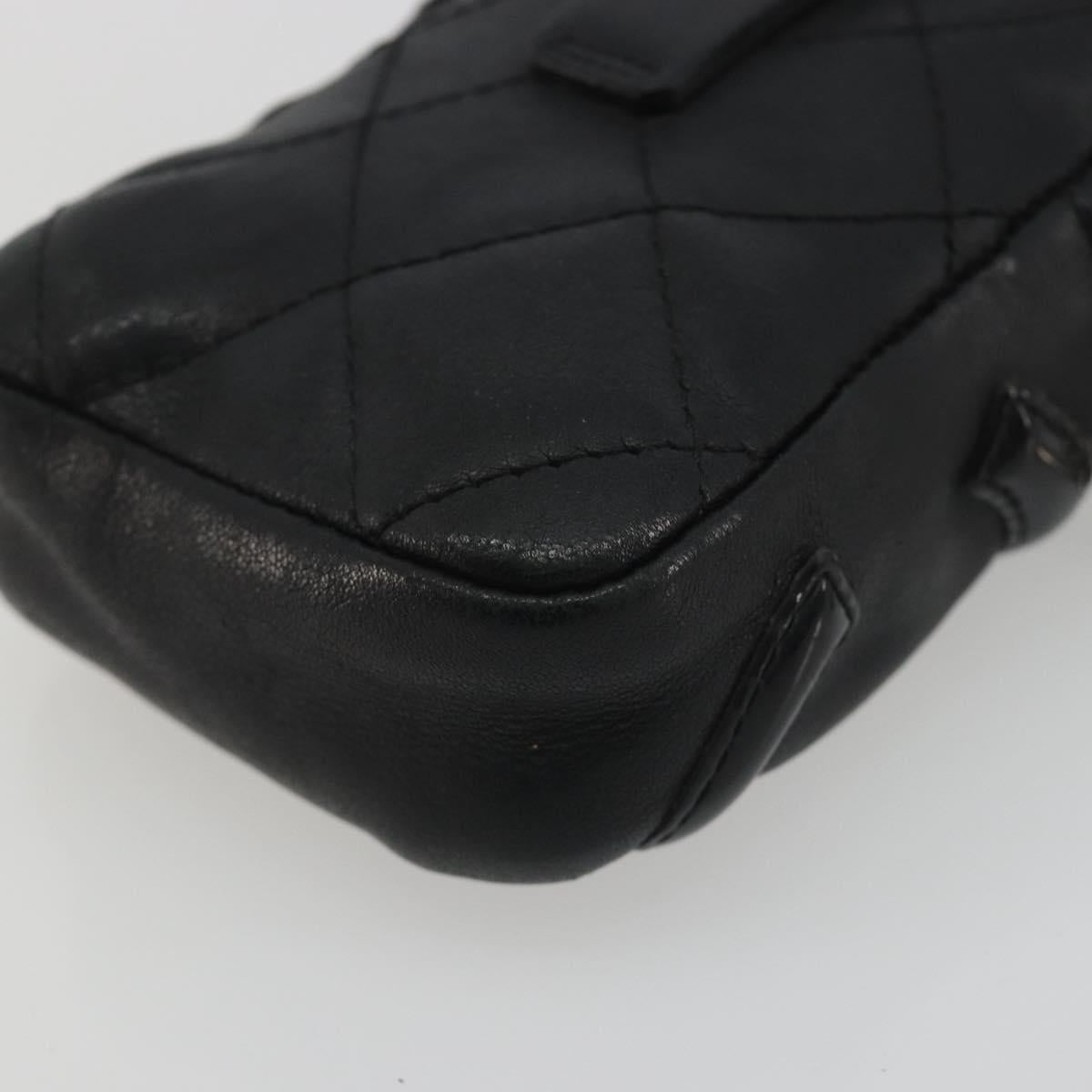 CHANEL Matelasse Cambon Line Pouch Lamb Skin Black CC Auth 186655