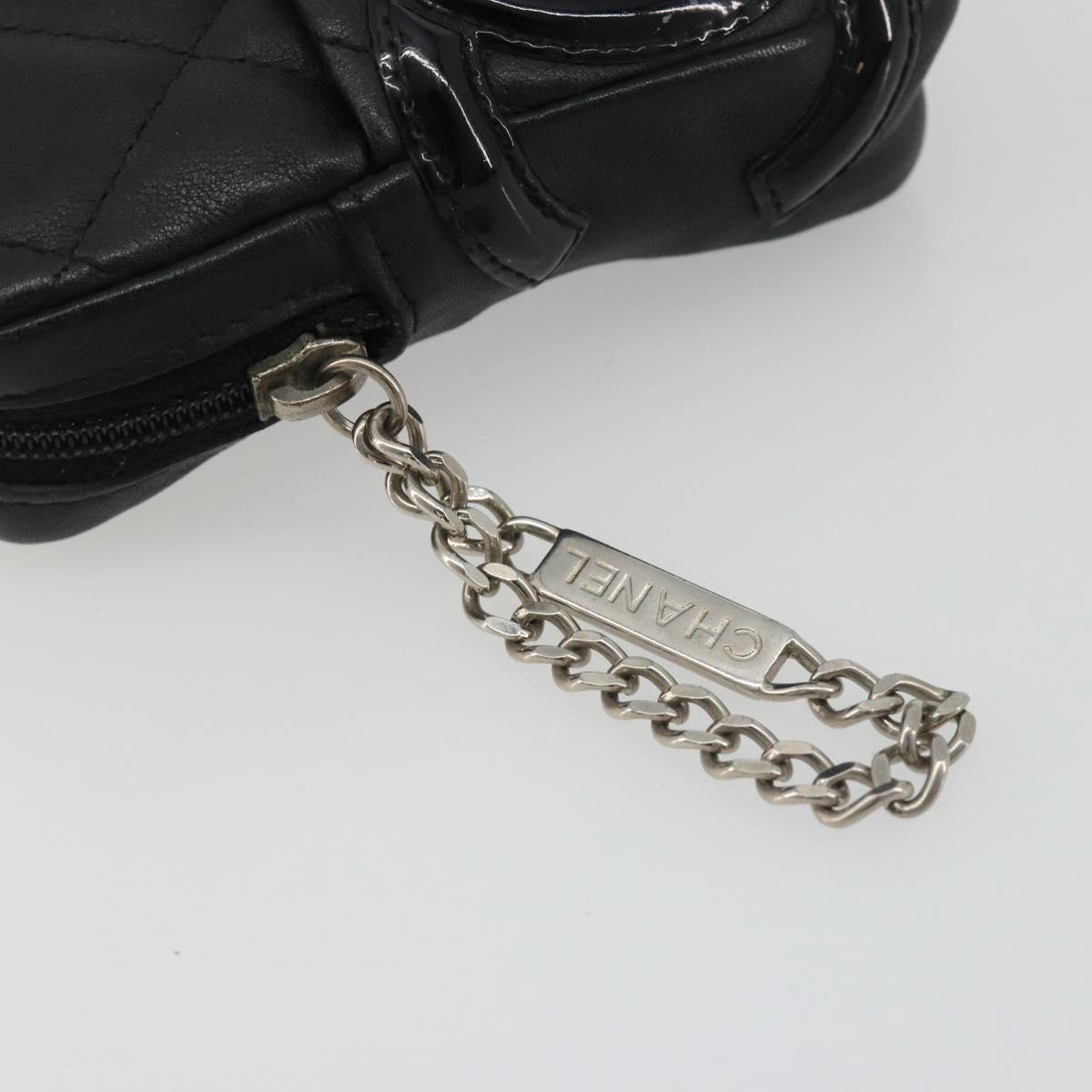 CHANEL Matelasse Cambon Line Pouch Lamb Skin Black CC Auth 186655