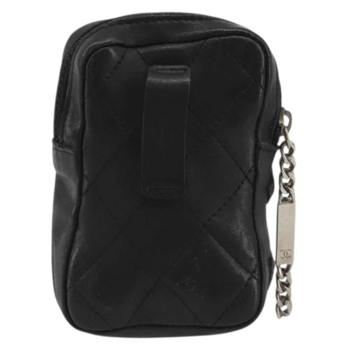 CHANEL Matelasse Cambon Line Pouch Lamb Skin Black CC Auth 186655