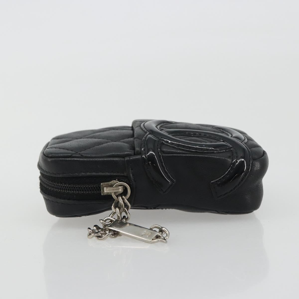 CHANEL Matelasse Cambon Line Pouch Lamb Skin Black CC Auth 186655