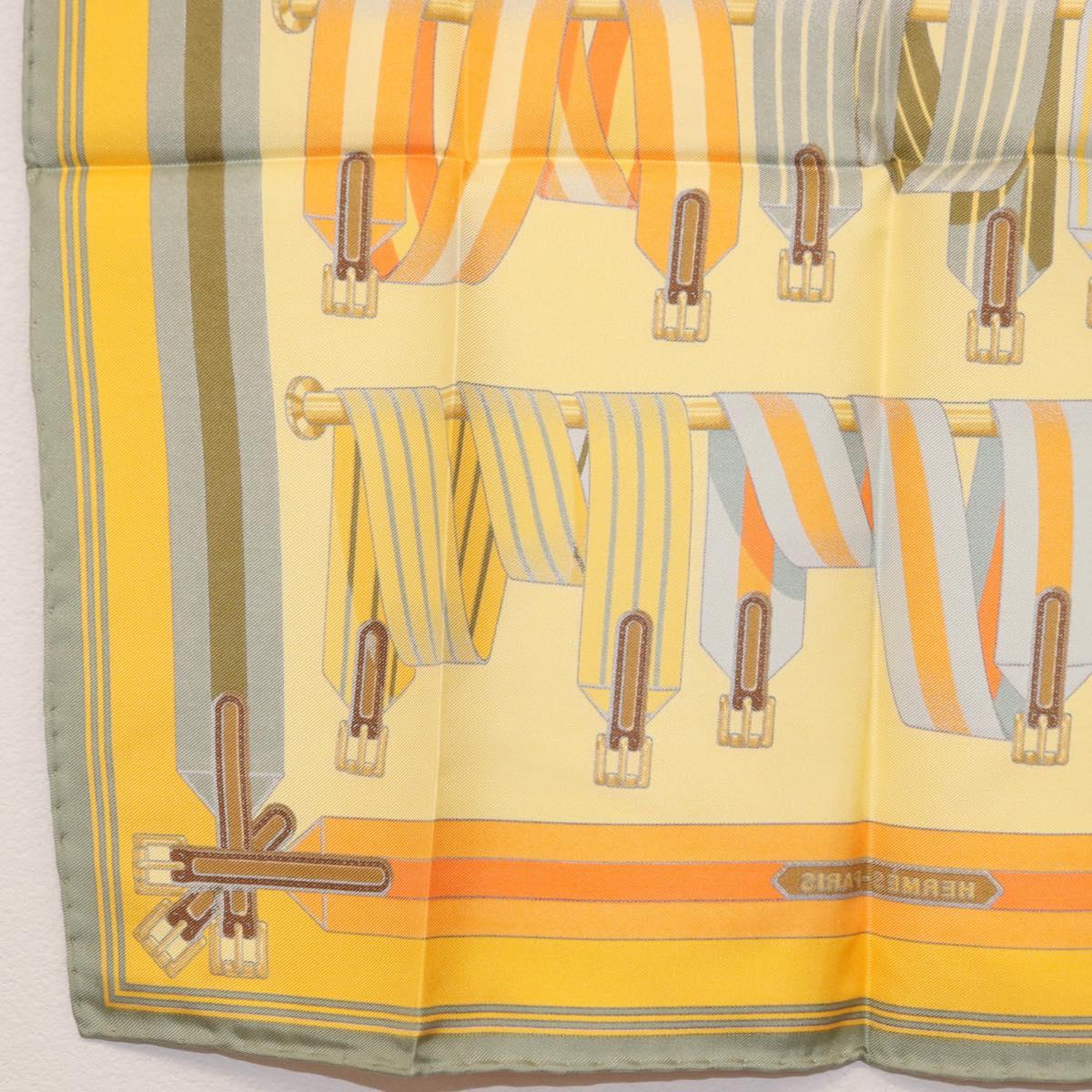HERMES Carre 42 Scarf ""LES SANGLES"" Silk Yellow Auth 186659M