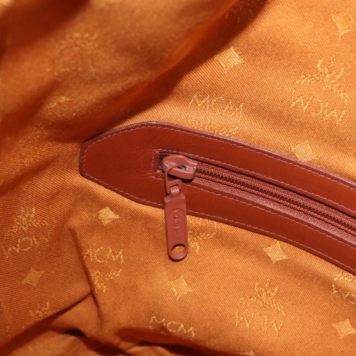 MCM Vicetos Logogram Drawstring Bag PVC Leather Brown Gold Auth 186663