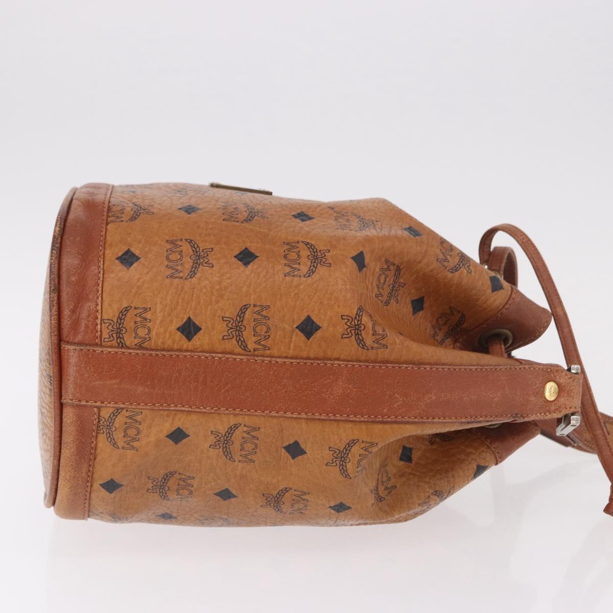 MCM Vicetos Logogram Drawstring Bag PVC Leather Brown Gold Auth 186663