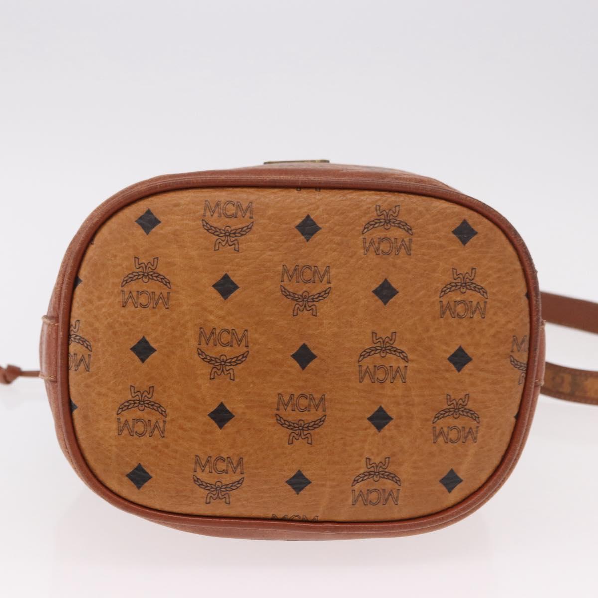MCM Vicetos Logogram Drawstring Bag PVC Leather Brown Gold Auth 186663