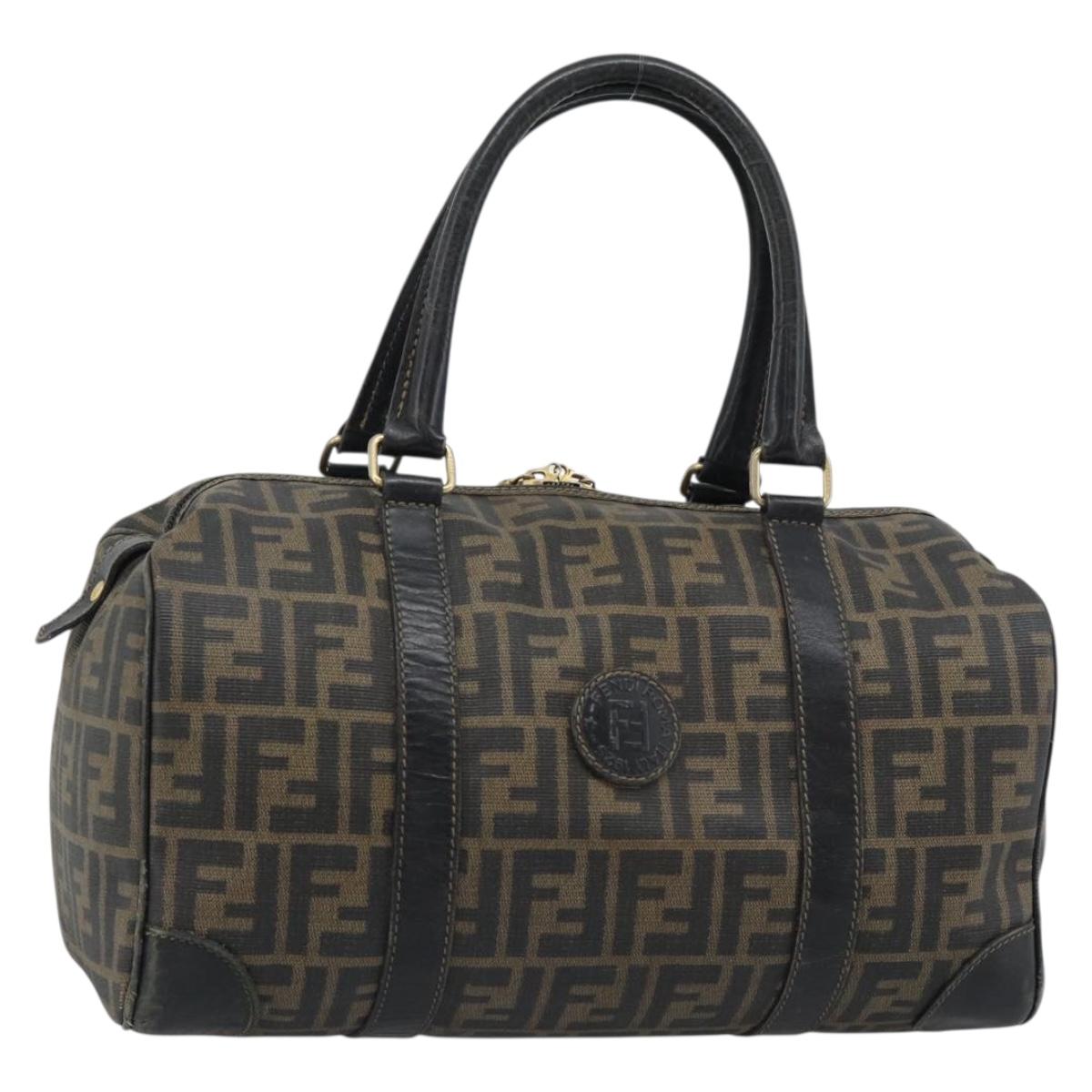 FENDI Zucca Canvas Hand Bag Black Brown Auth 186665