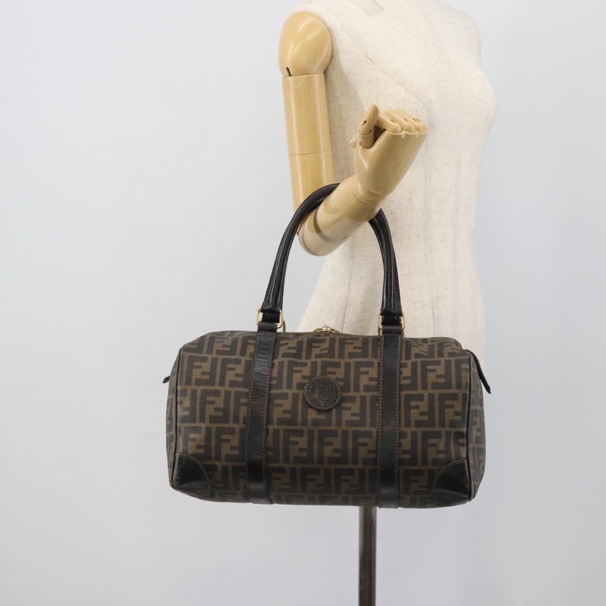 FENDI Zucca Canvas Hand Bag Black Brown Auth 186665