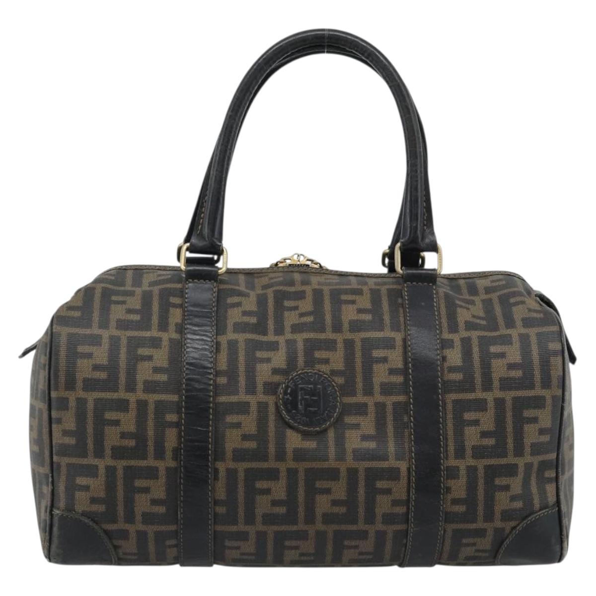 FENDI Zucca Canvas Hand Bag Black Brown Auth 186665
