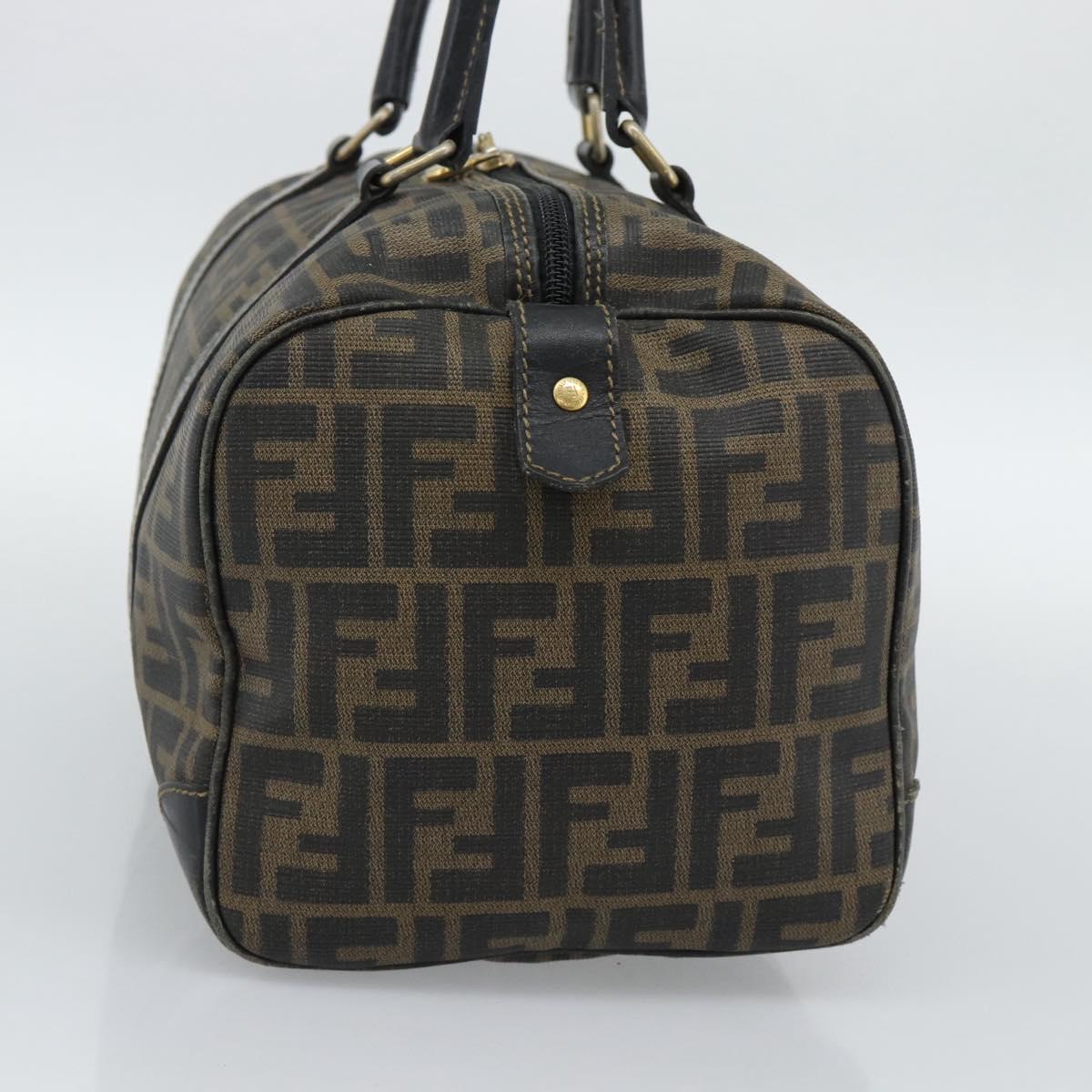 FENDI Zucca Canvas Hand Bag Black Brown Auth 186665