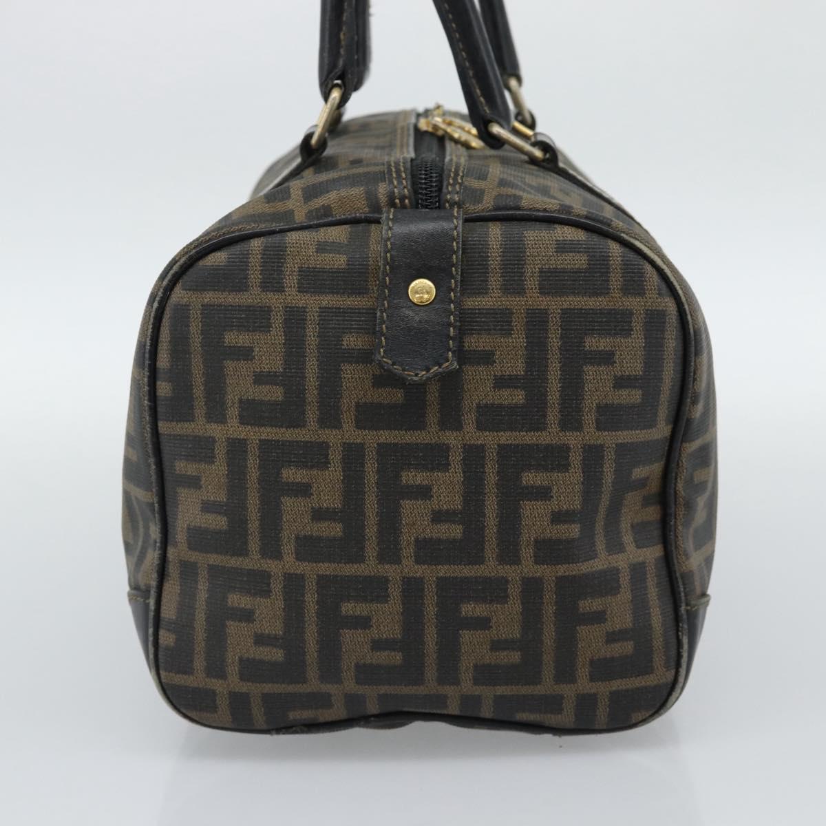 FENDI Zucca Canvas Hand Bag Black Brown Auth 186665