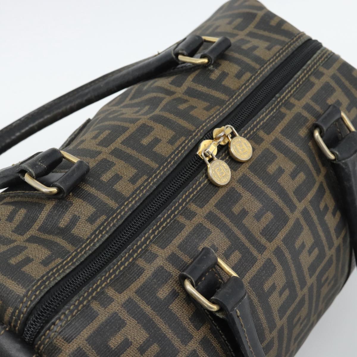 FENDI Zucca Canvas Hand Bag Black Brown Auth 186665