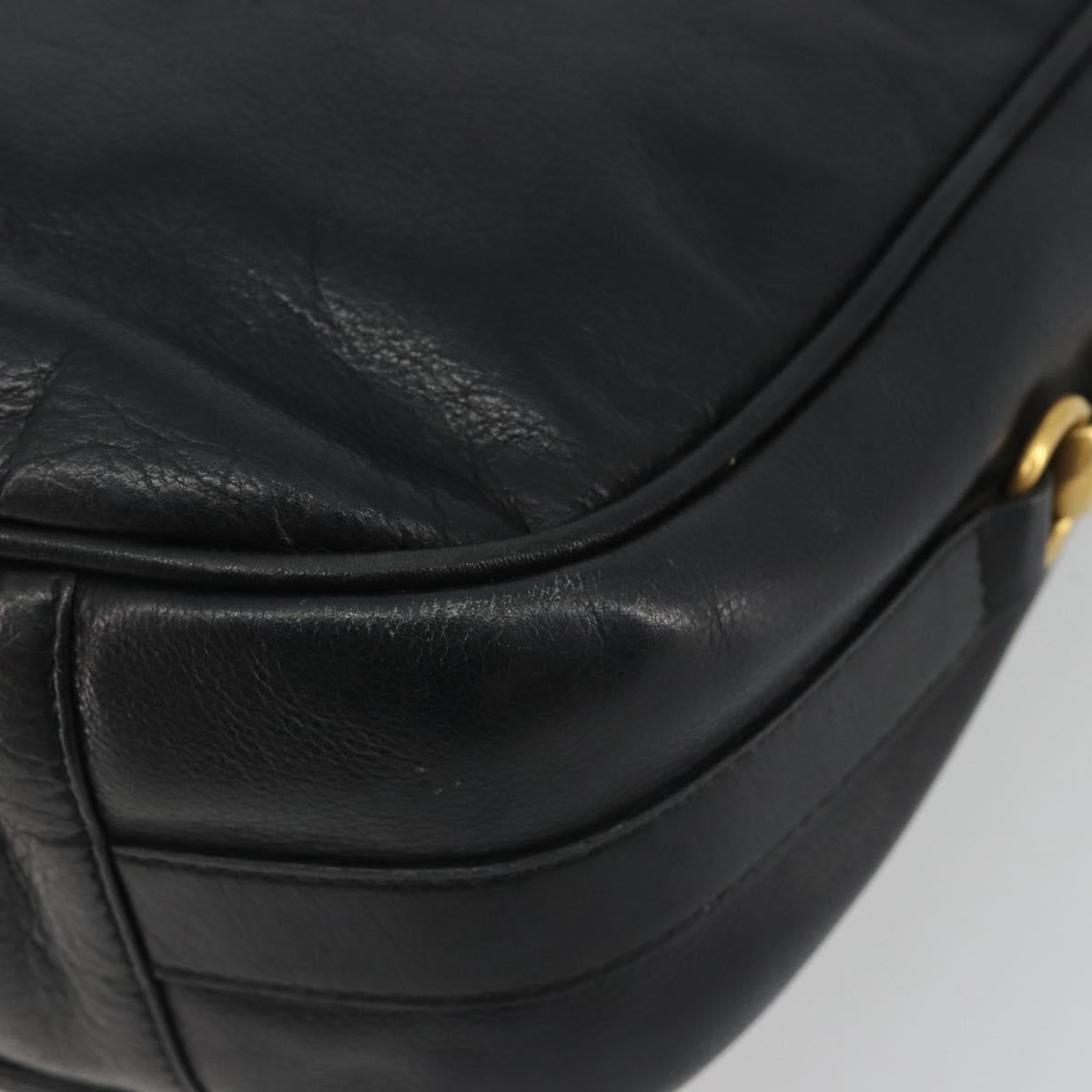 GUCCI Horsebit Shoulder Bag Leather Black Gold Auth 186667