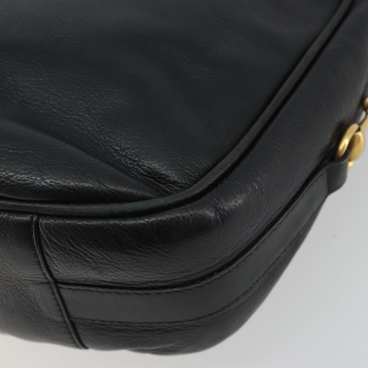 GUCCI Horsebit Shoulder Bag Leather Black Gold Auth 186667
