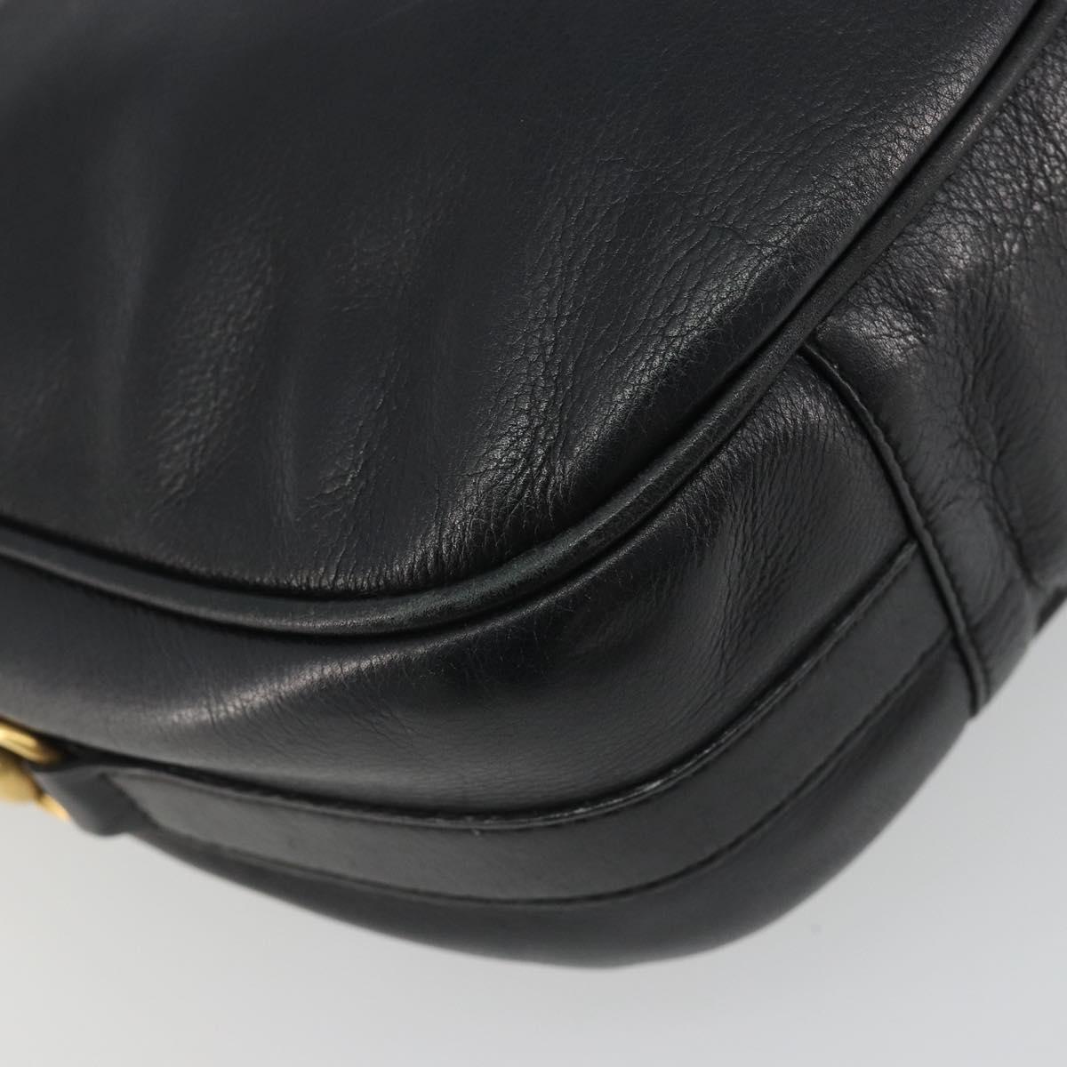 GUCCI Horsebit Shoulder Bag Leather Black Gold Auth 186667