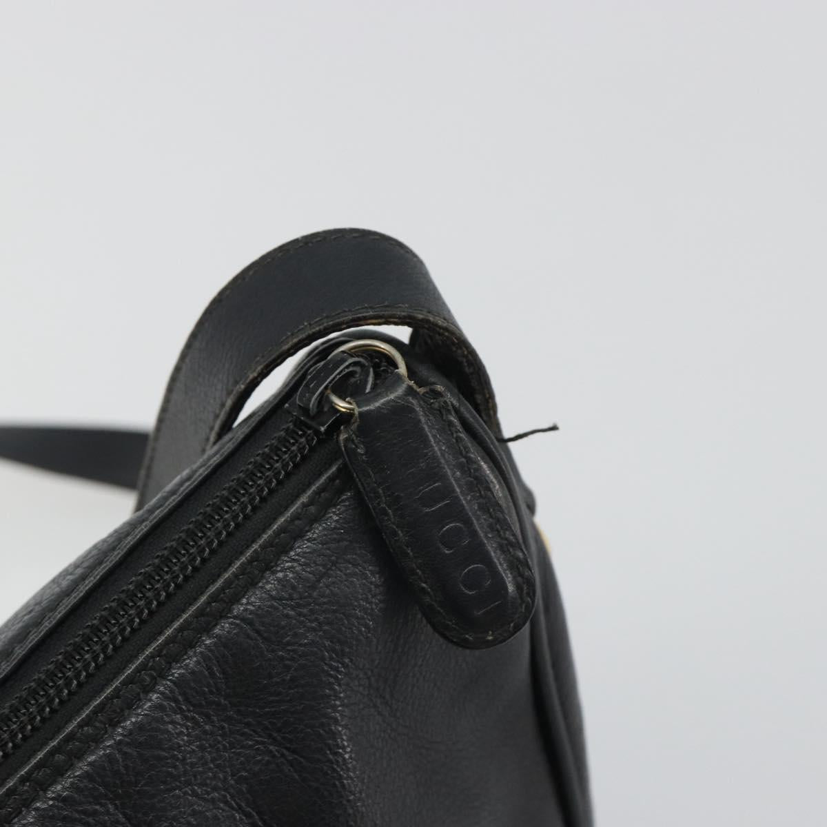GUCCI Horsebit Shoulder Bag Leather Black Gold Auth 186667
