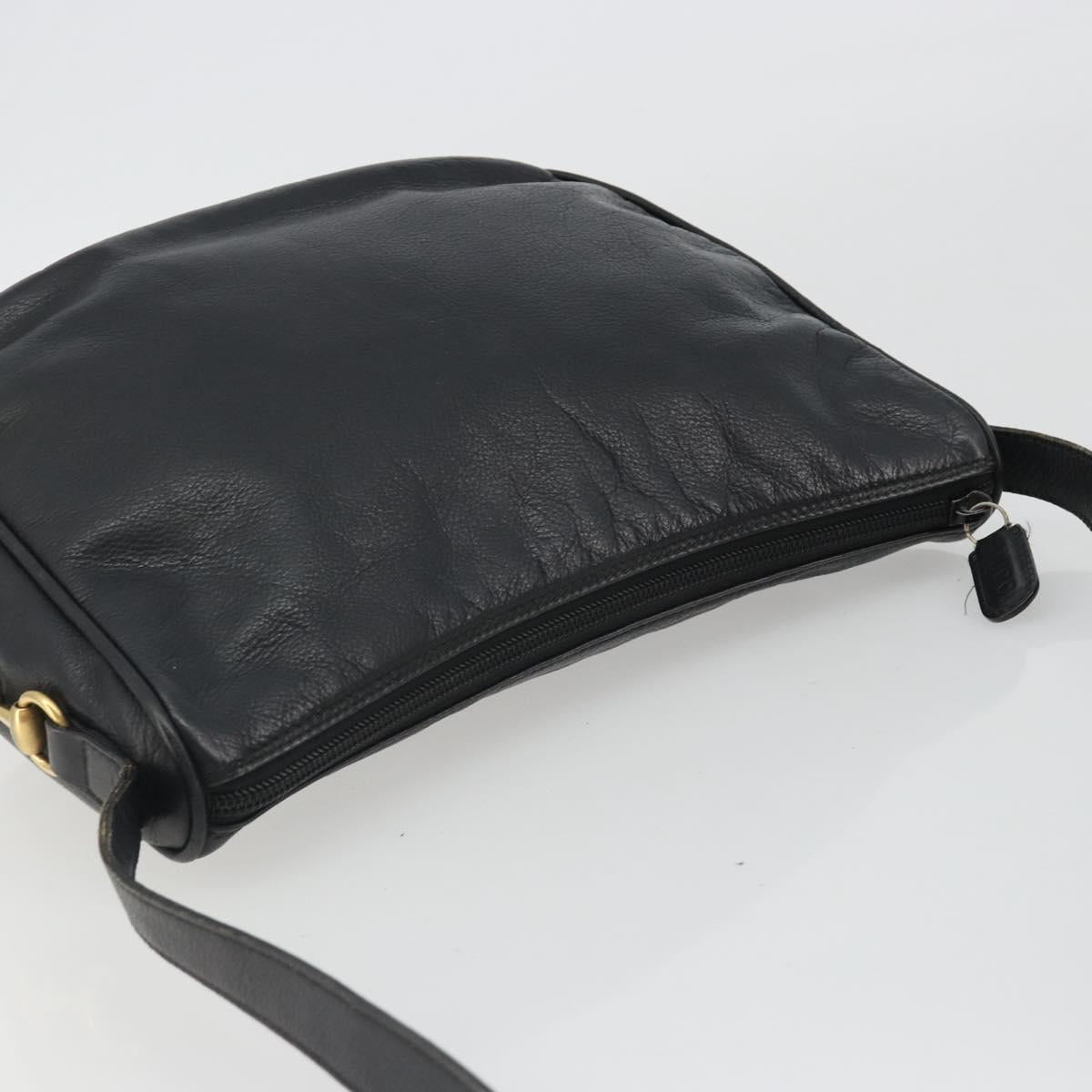 GUCCI Horsebit Shoulder Bag Leather Black Gold Auth 186667