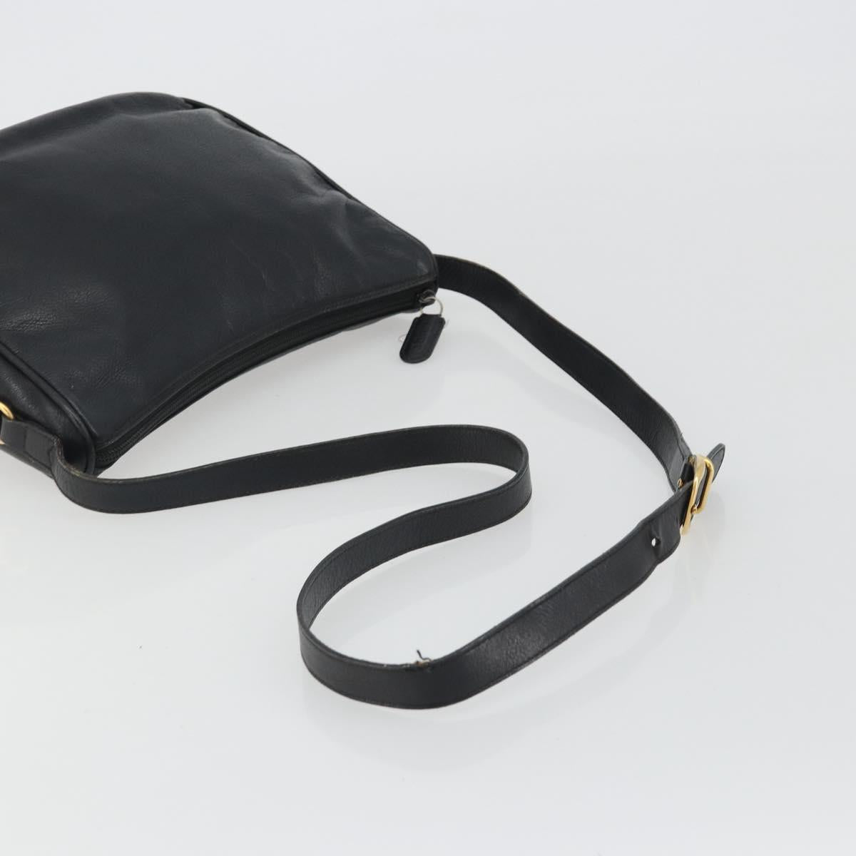 GUCCI Horsebit Shoulder Bag Leather Black Gold Auth 186667