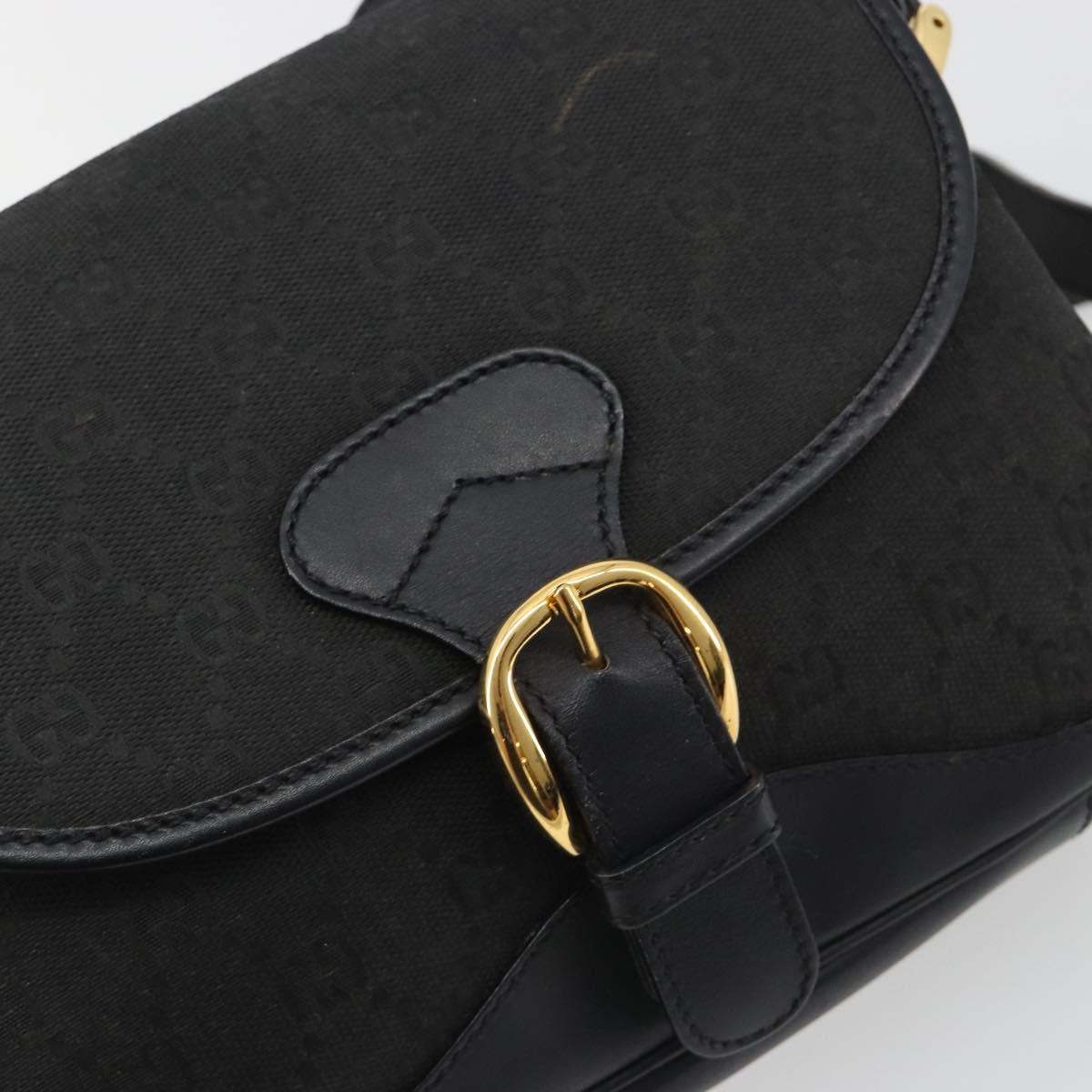 GUCCI GG Canvas Shoulder Bag Black Gold Auth 186668