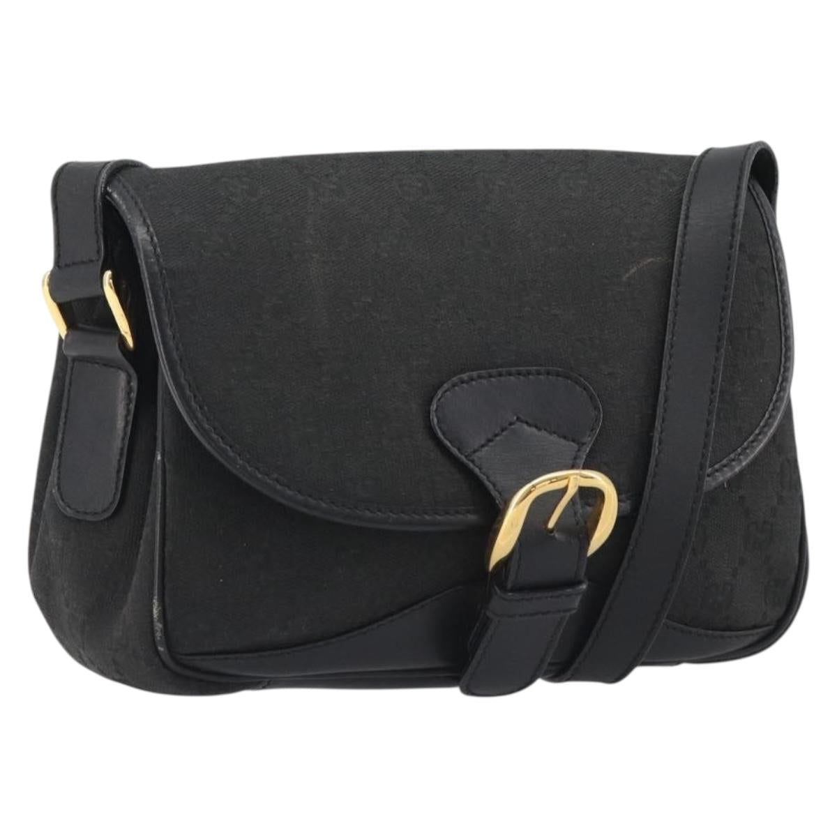 GUCCI GG Canvas Shoulder Bag Black Gold Auth 186668