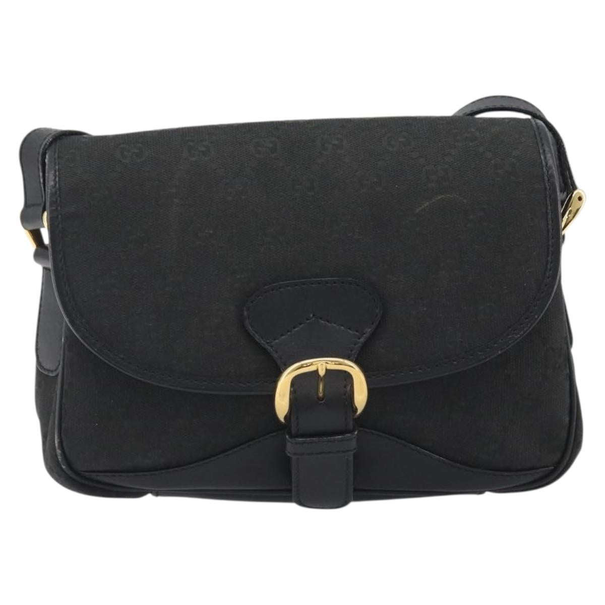 GUCCI GG Canvas Shoulder Bag Black Gold Auth 186668