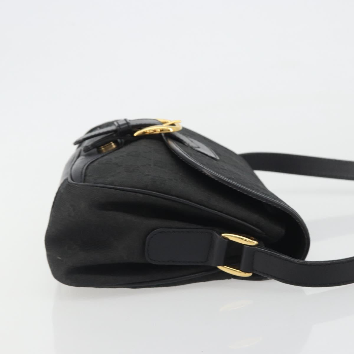 GUCCI GG Canvas Shoulder Bag Black Gold Auth 186668