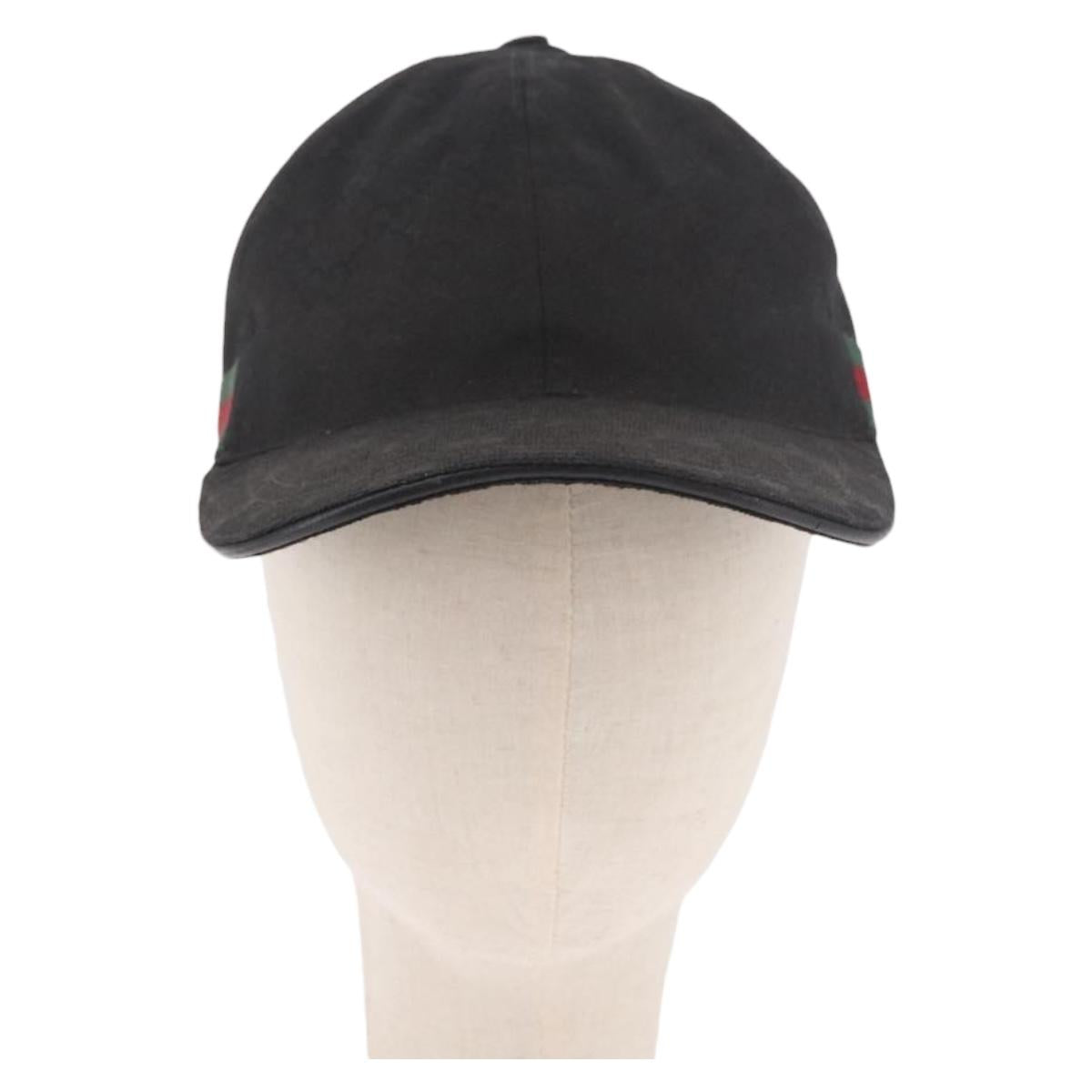 GUCCI GG Canvas Web Sherry Line Cap M Black Gold 200035 Auth 186671A