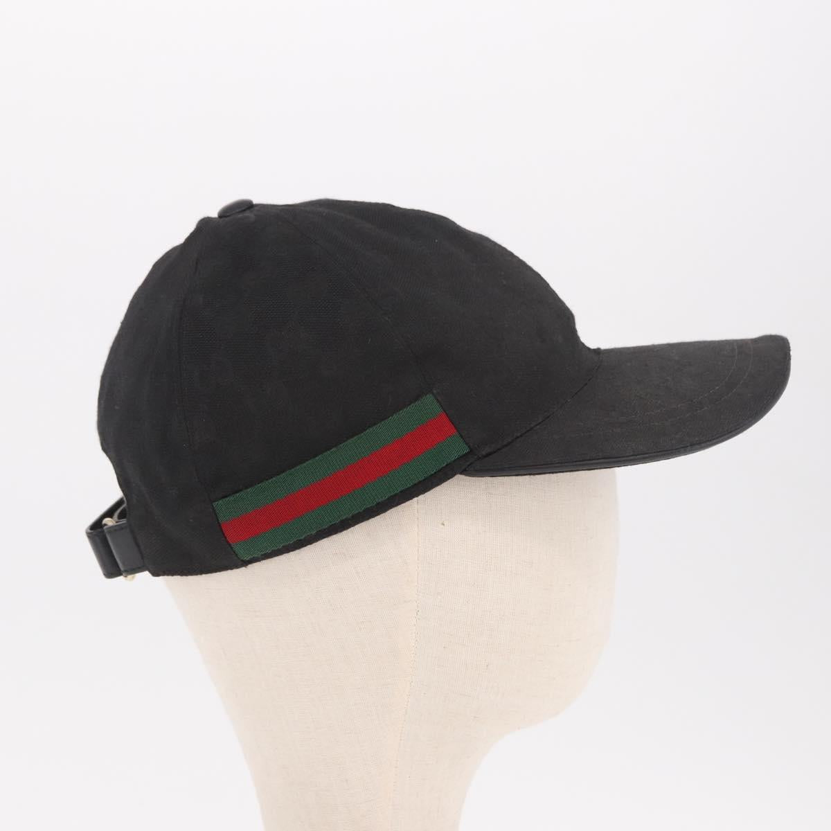 GUCCI GG Canvas Web Sherry Line Cap M Black Gold 200035 Auth 186671A