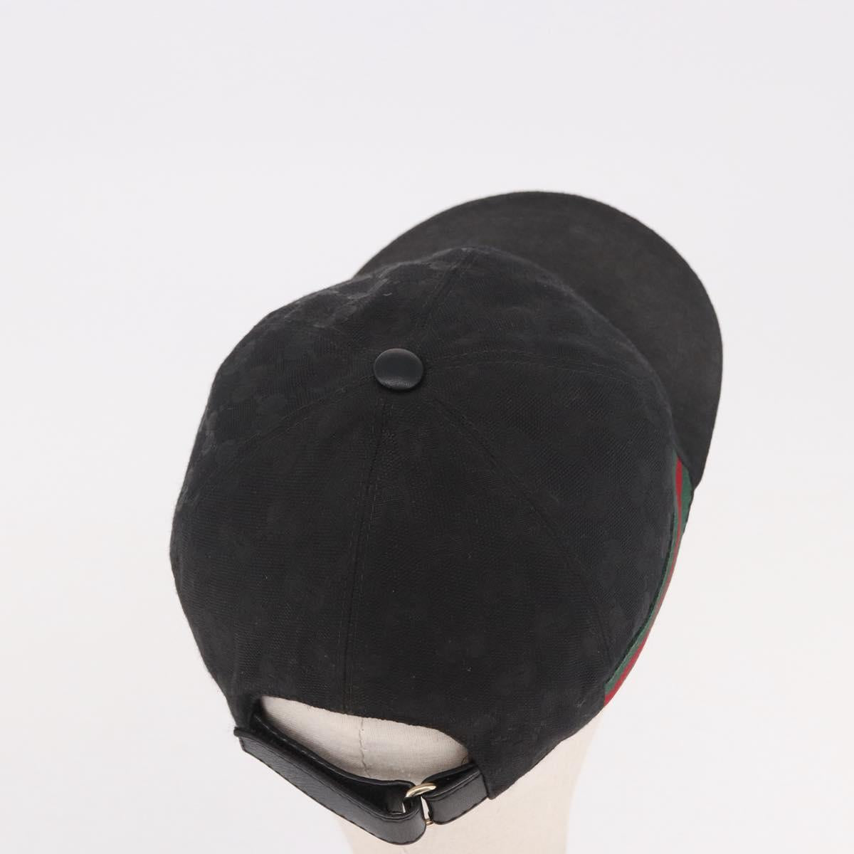 GUCCI GG Canvas Web Sherry Line Cap M Black Gold 200035 Auth 186671A