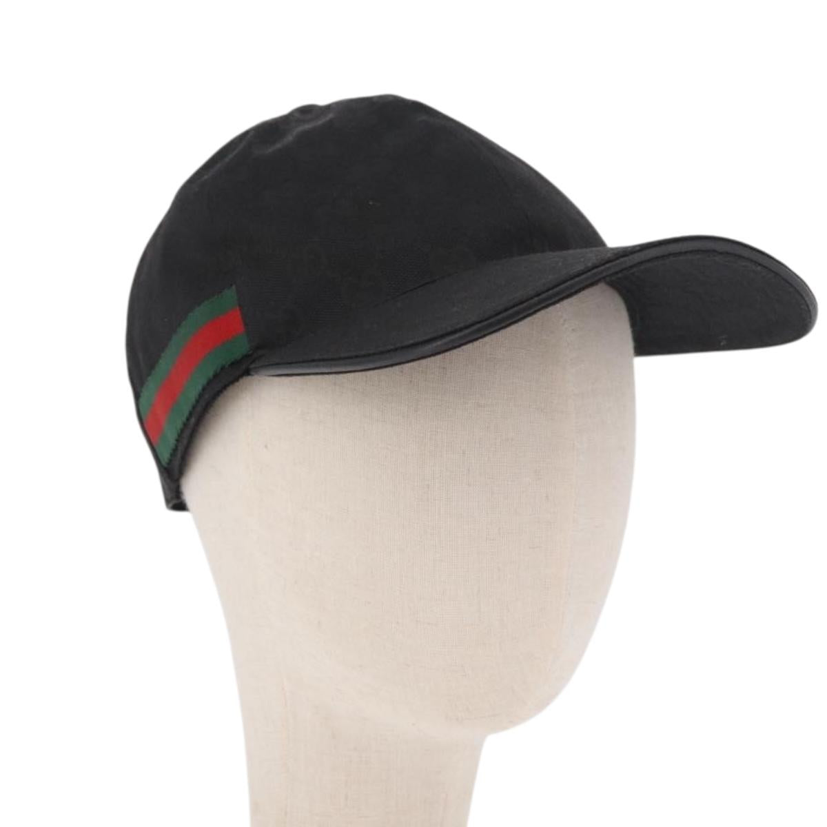 GUCCI GG Canvas Web Sherry Line Cap M Black Gold 200035 Auth 186672A