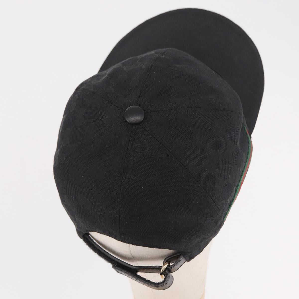 GUCCI GG Canvas Web Sherry Line Cap M Black Gold 200035 Auth 186672A
