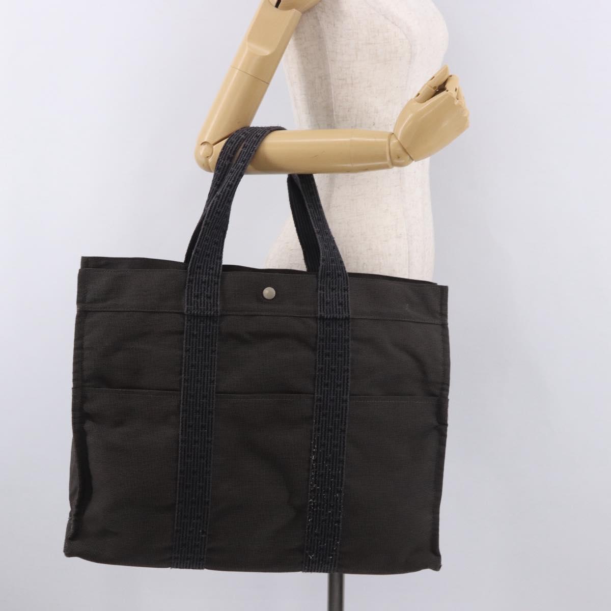 HERMES Her Line GM Tote Bag Canvas Gray Silver Auth 186677