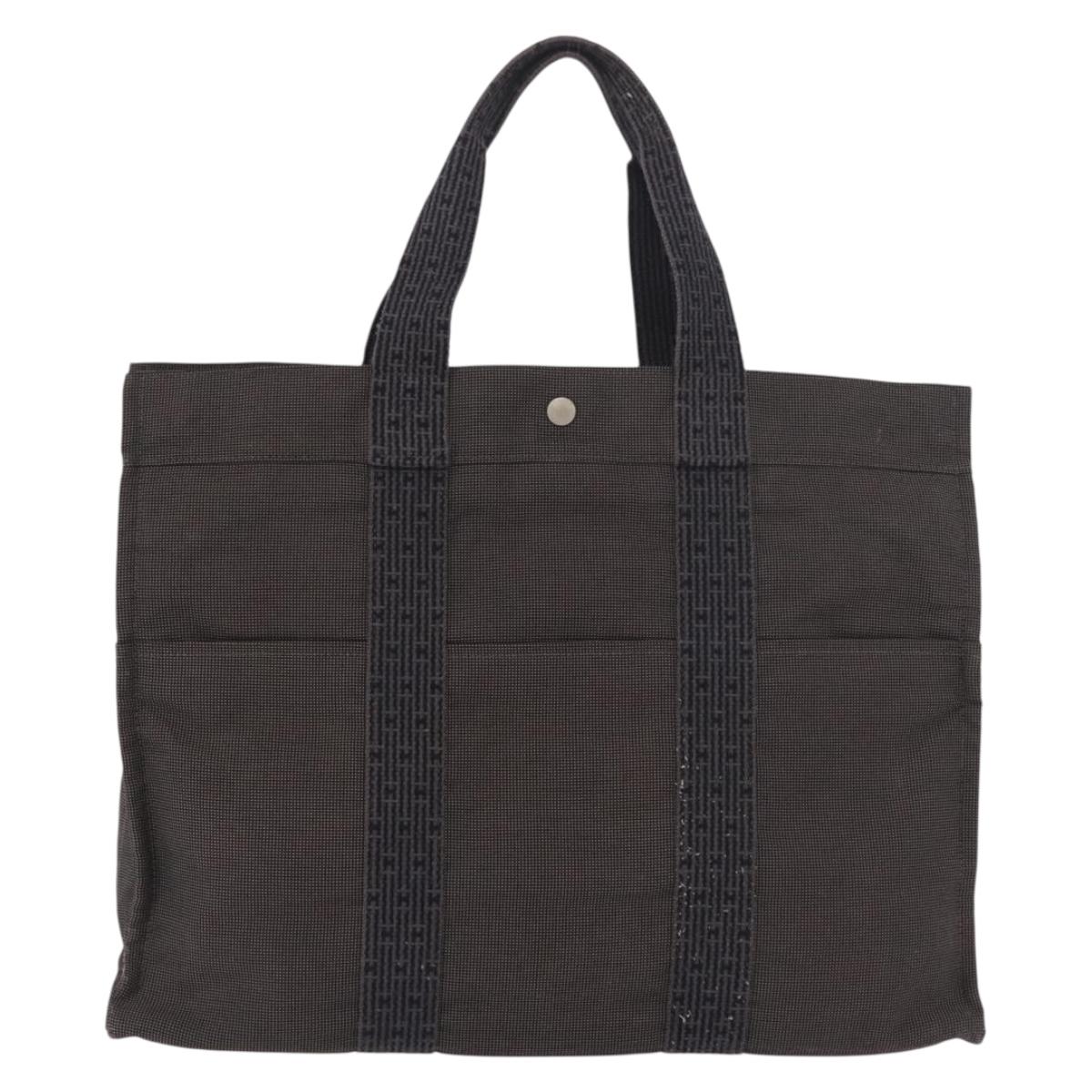 HERMES Her Line GM Tote Bag Canvas Gray Silver Auth 186677