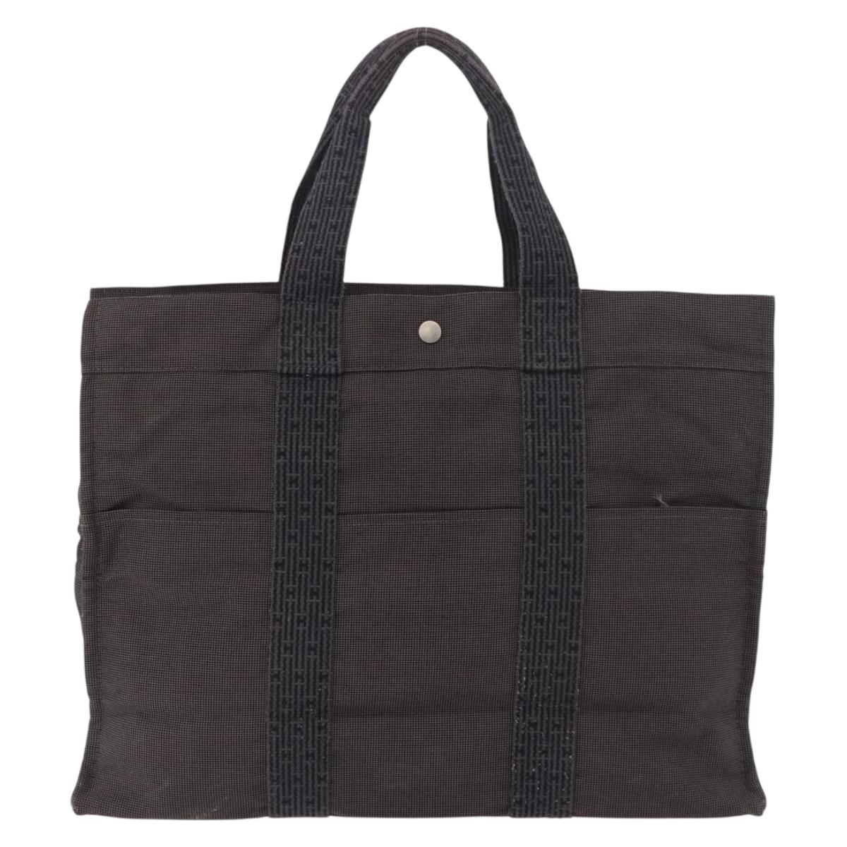HERMES Her Line GM Tote Bag Canvas Gray Silver Auth 186677