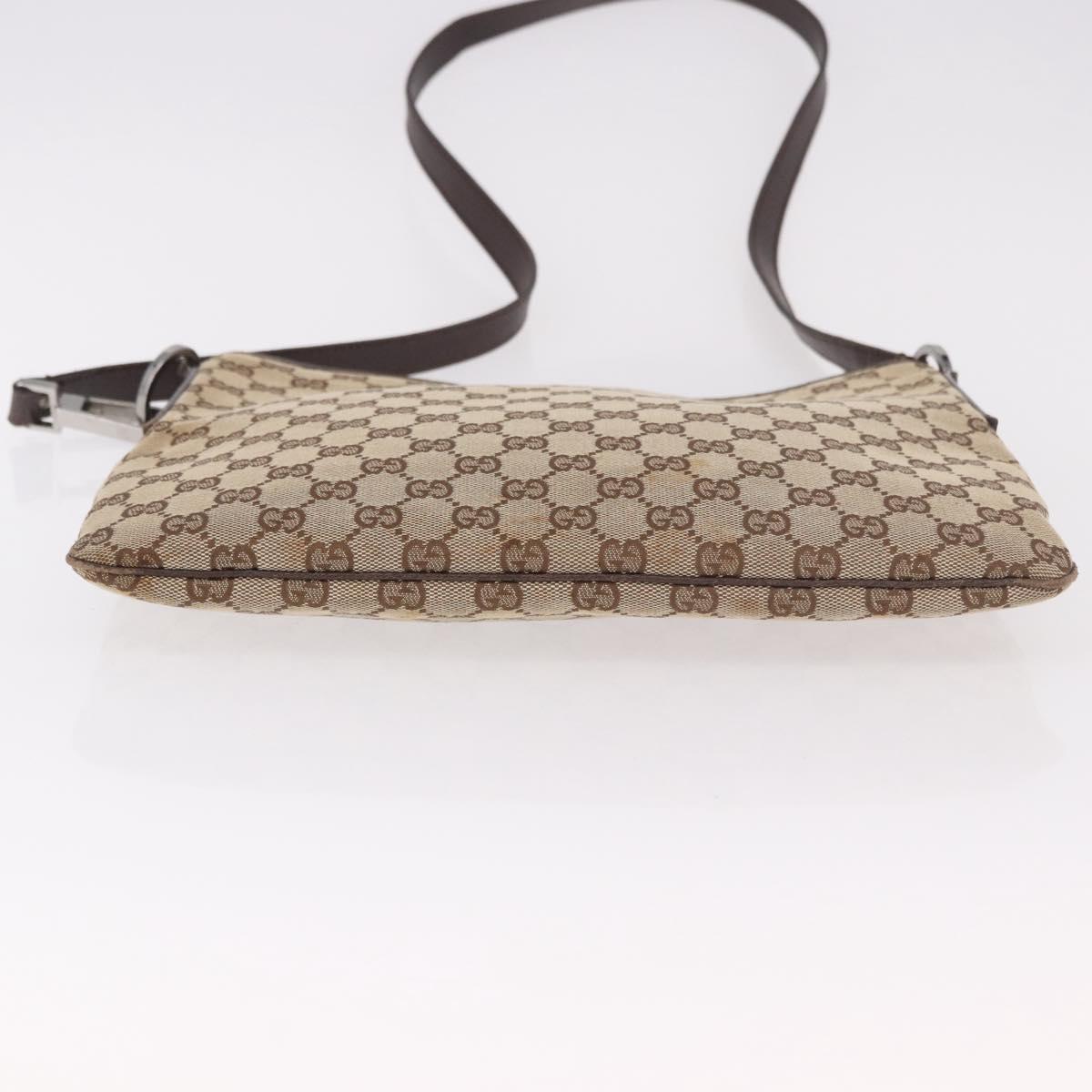 GUCCI GG Canvas Shoulder Bag Beige Silver 113013 Auth 186678