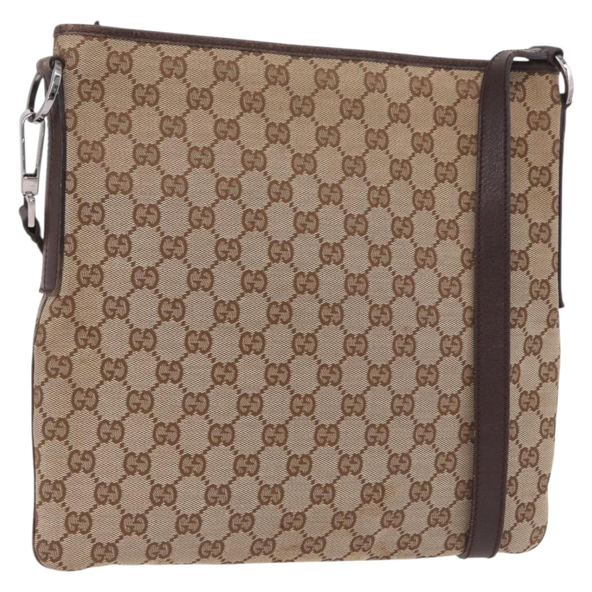 GUCCI GG Canvas Shoulder Bag Beige Silver 113013 Auth 186678