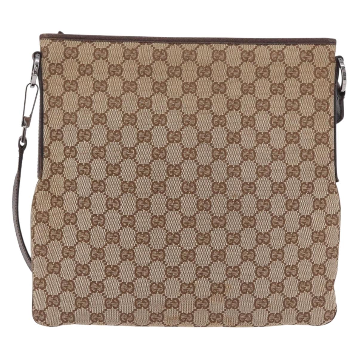 GUCCI GG Canvas Shoulder Bag Beige Silver 113013 Auth 186678