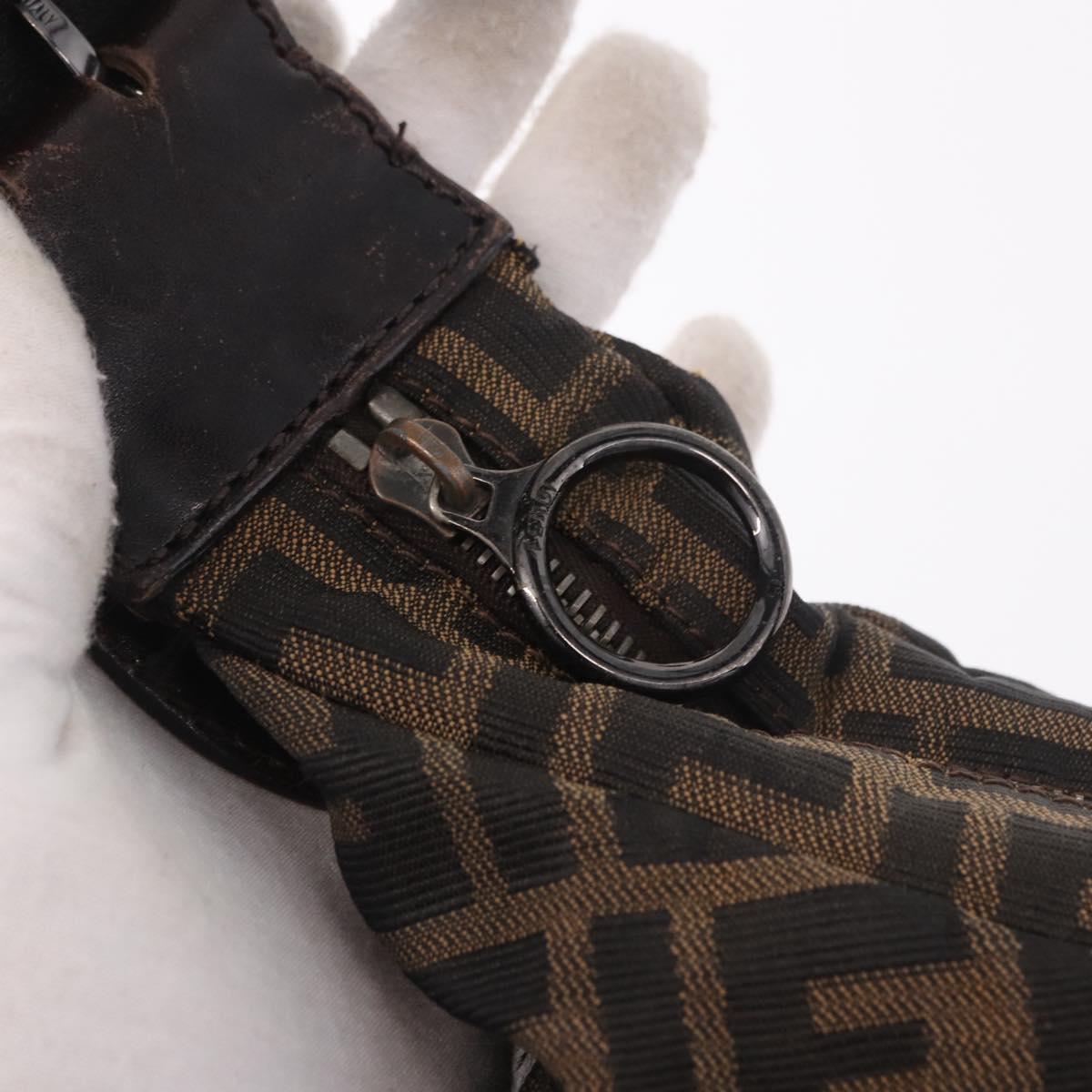 FENDI Zucca Canvas Mamma Baguette Shoulder Bag Brown Black Auth 186679