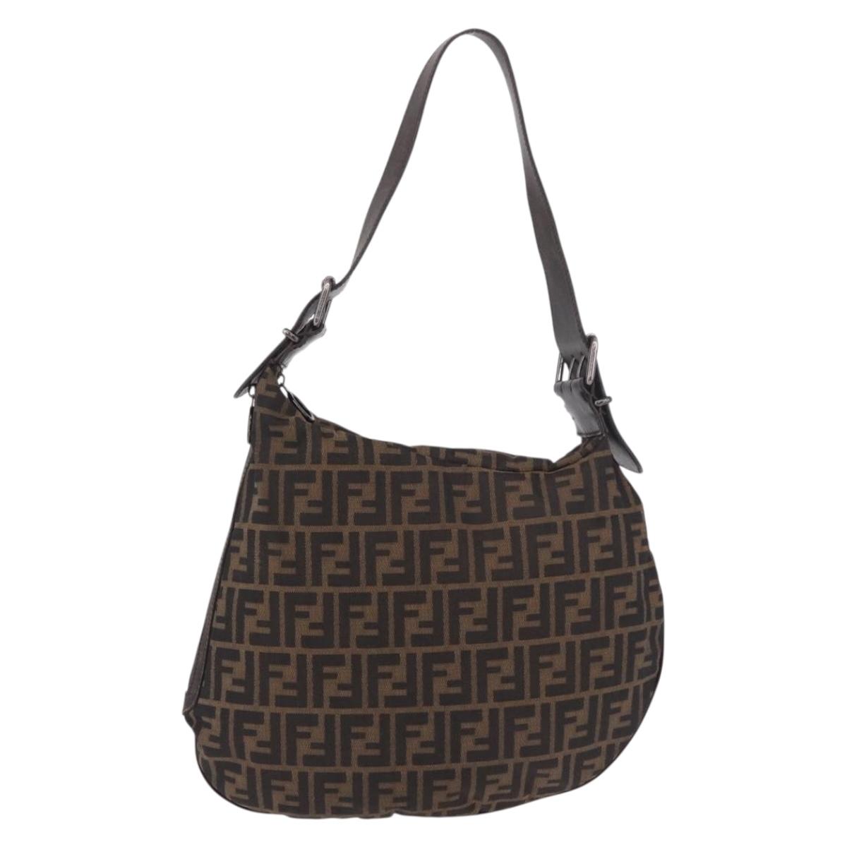 FENDI Zucca Canvas Mamma Baguette Shoulder Bag Brown Black Auth 186679