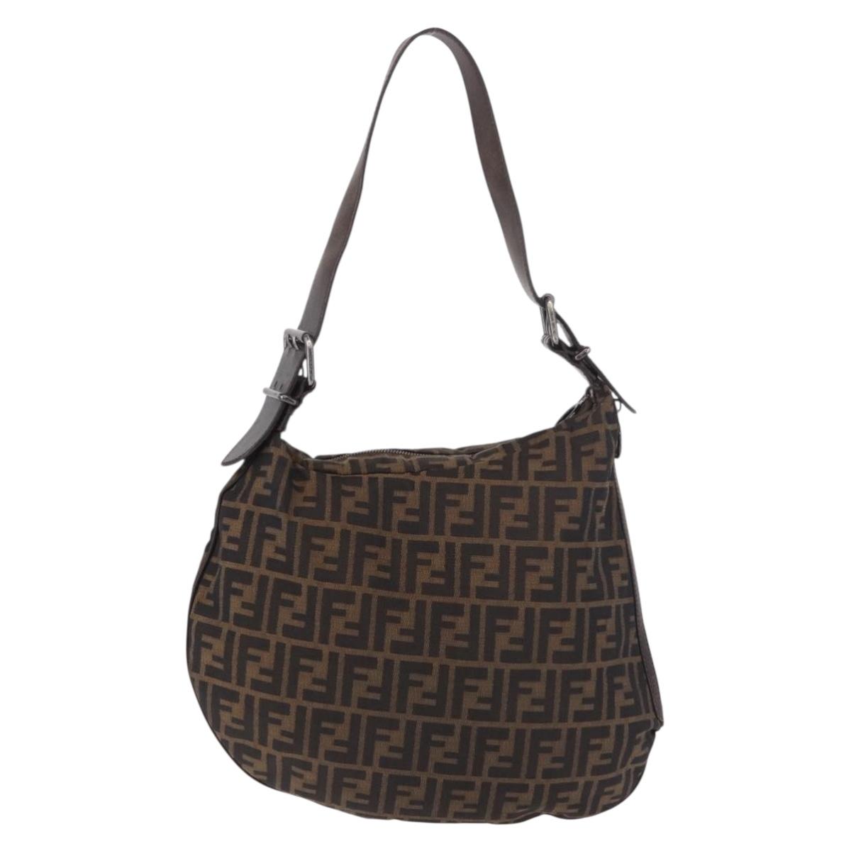 FENDI Zucca Canvas Mamma Baguette Shoulder Bag Brown Black Auth 186679