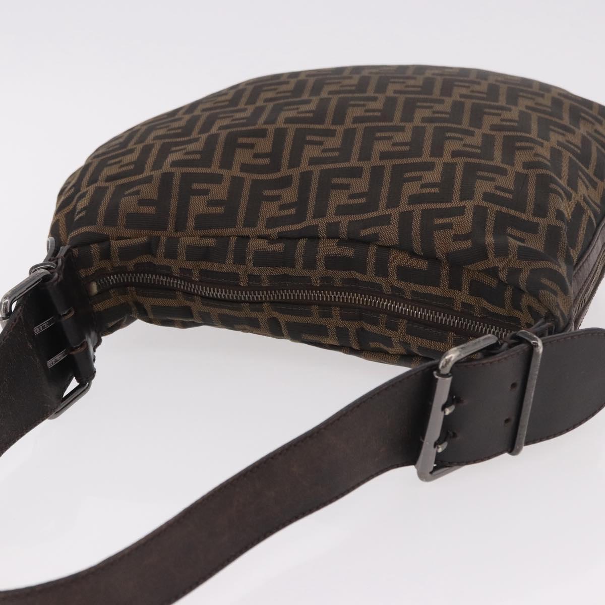 FENDI Zucca Canvas Mamma Baguette Shoulder Bag Brown Black Auth 186679