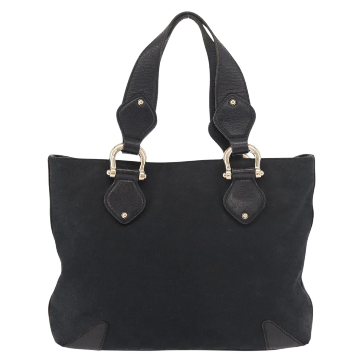 GUCCI GG Canvas Hand Bag Black Gold 153024 Auth 186680