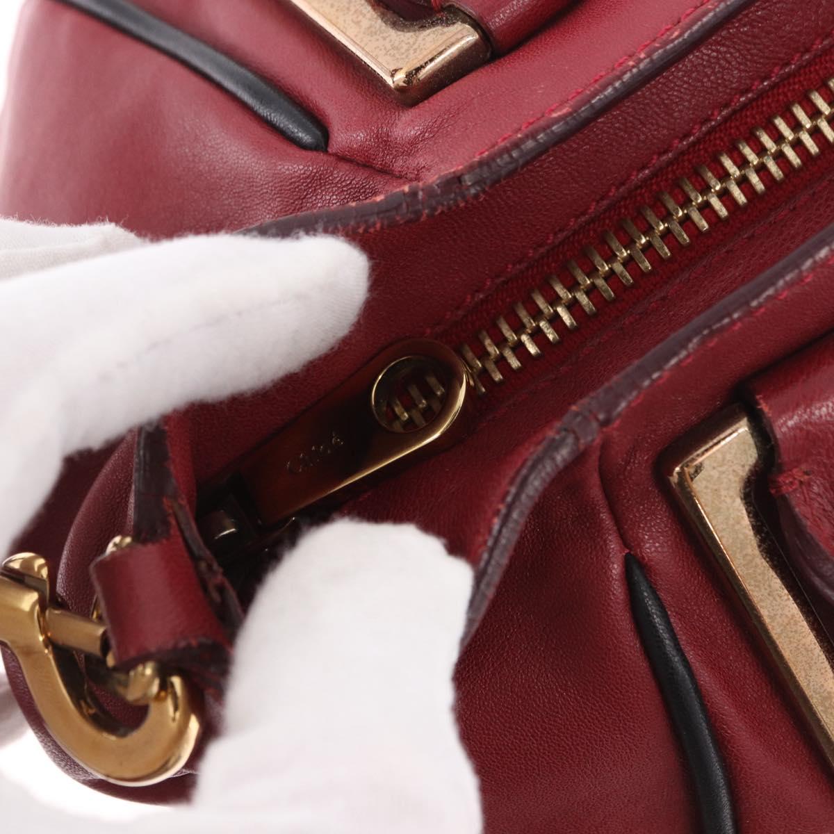 Chloe Etel Hand Bag Leather 2way Red Gold Auth 186692