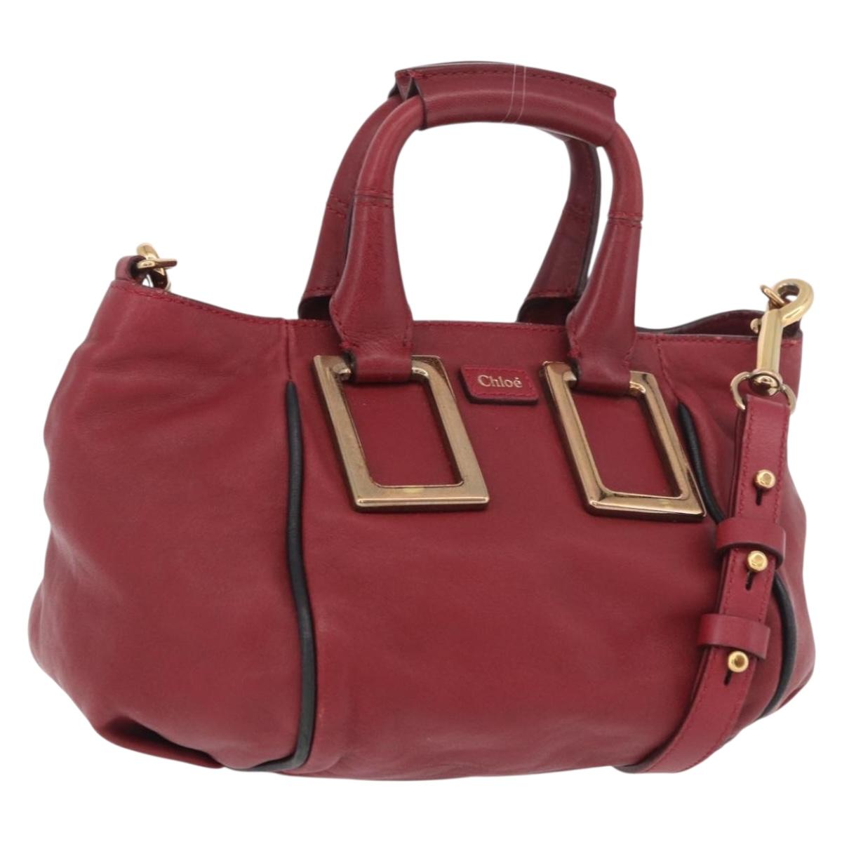 Chloe Etel Hand Bag Leather 2way Red Gold Auth 186692