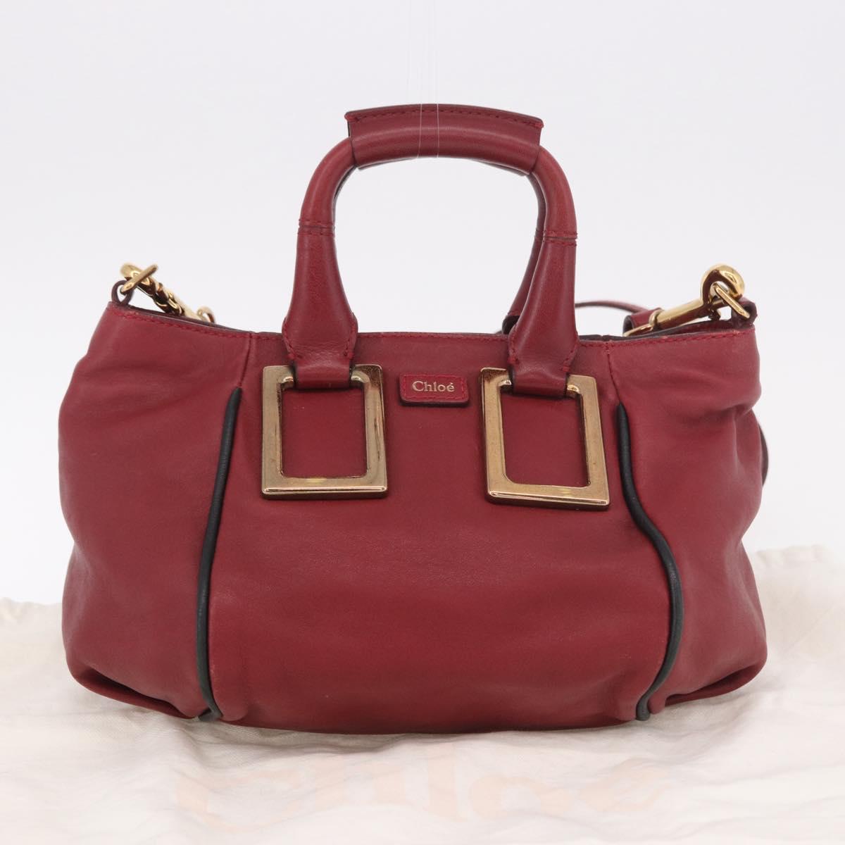 Chloe Etel Hand Bag Leather 2way Red Gold Auth 186692