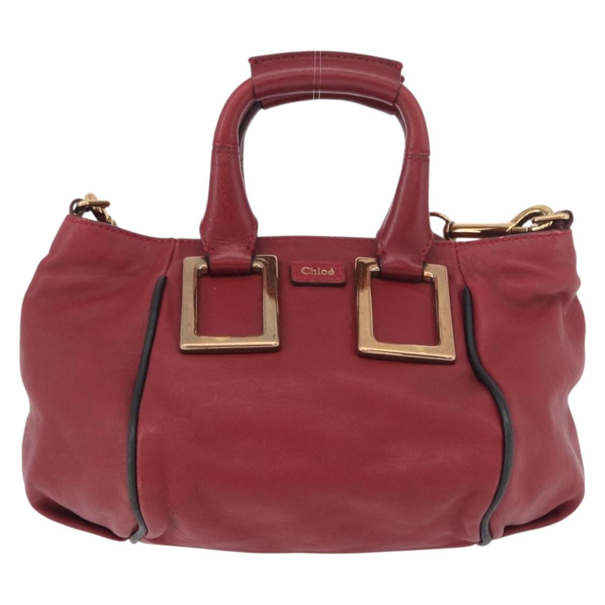 Chloe Etel Hand Bag Leather 2way Red Gold Auth 186692