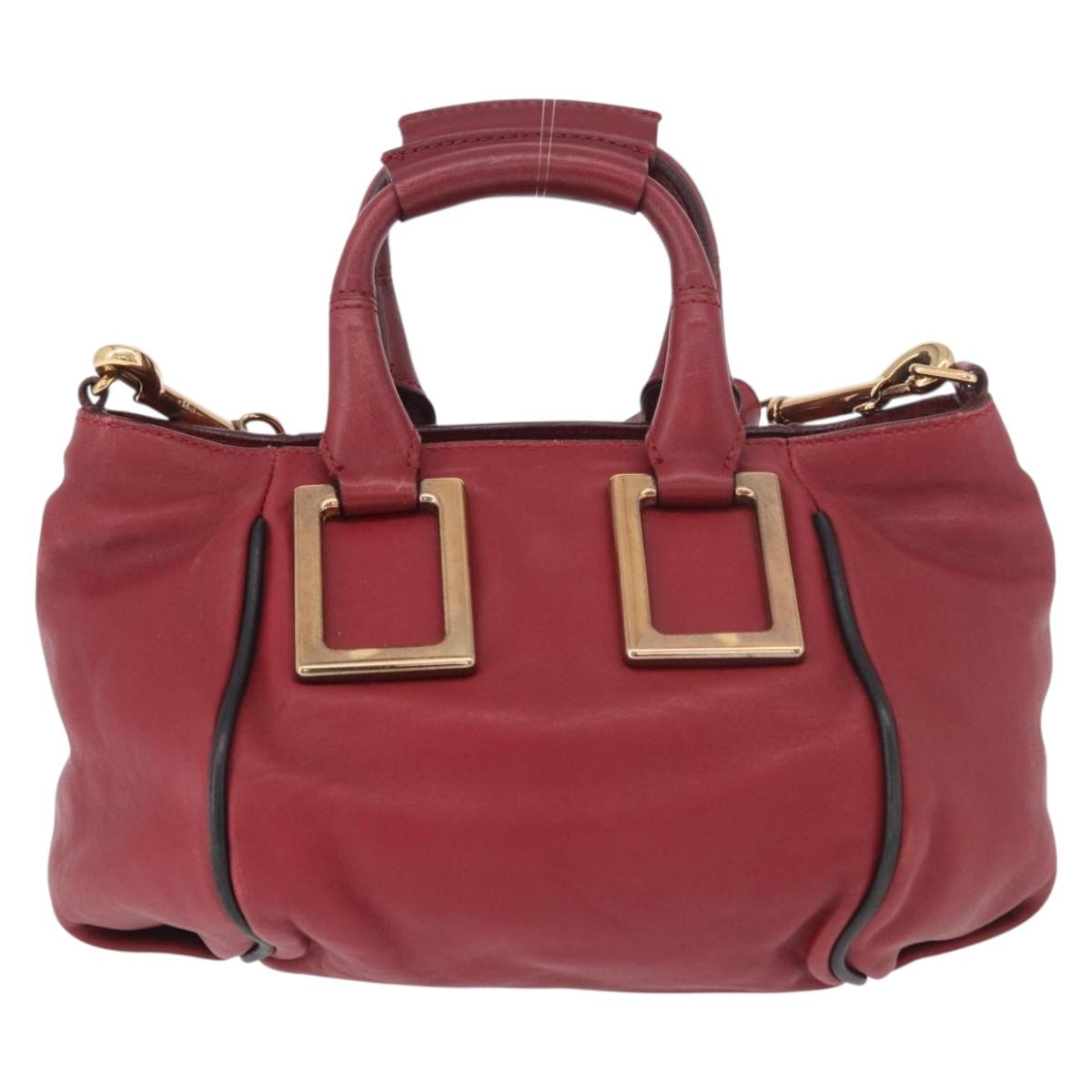 Chloe Etel Hand Bag Leather 2way Red Gold Auth 186692