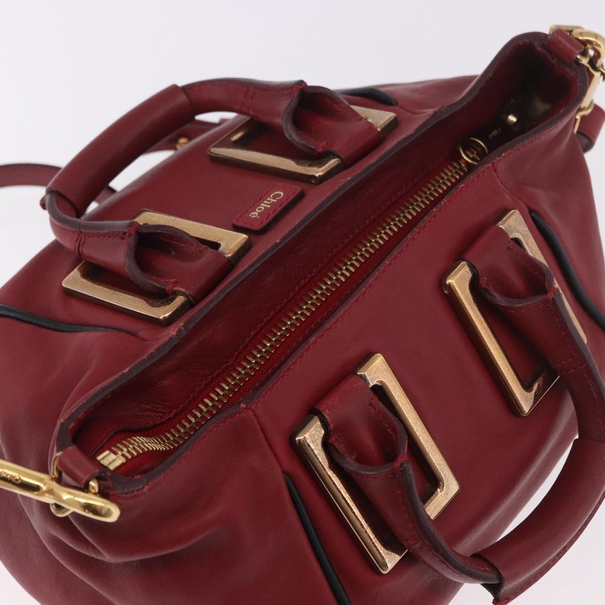 Chloe Etel Hand Bag Leather 2way Red Gold Auth 186692
