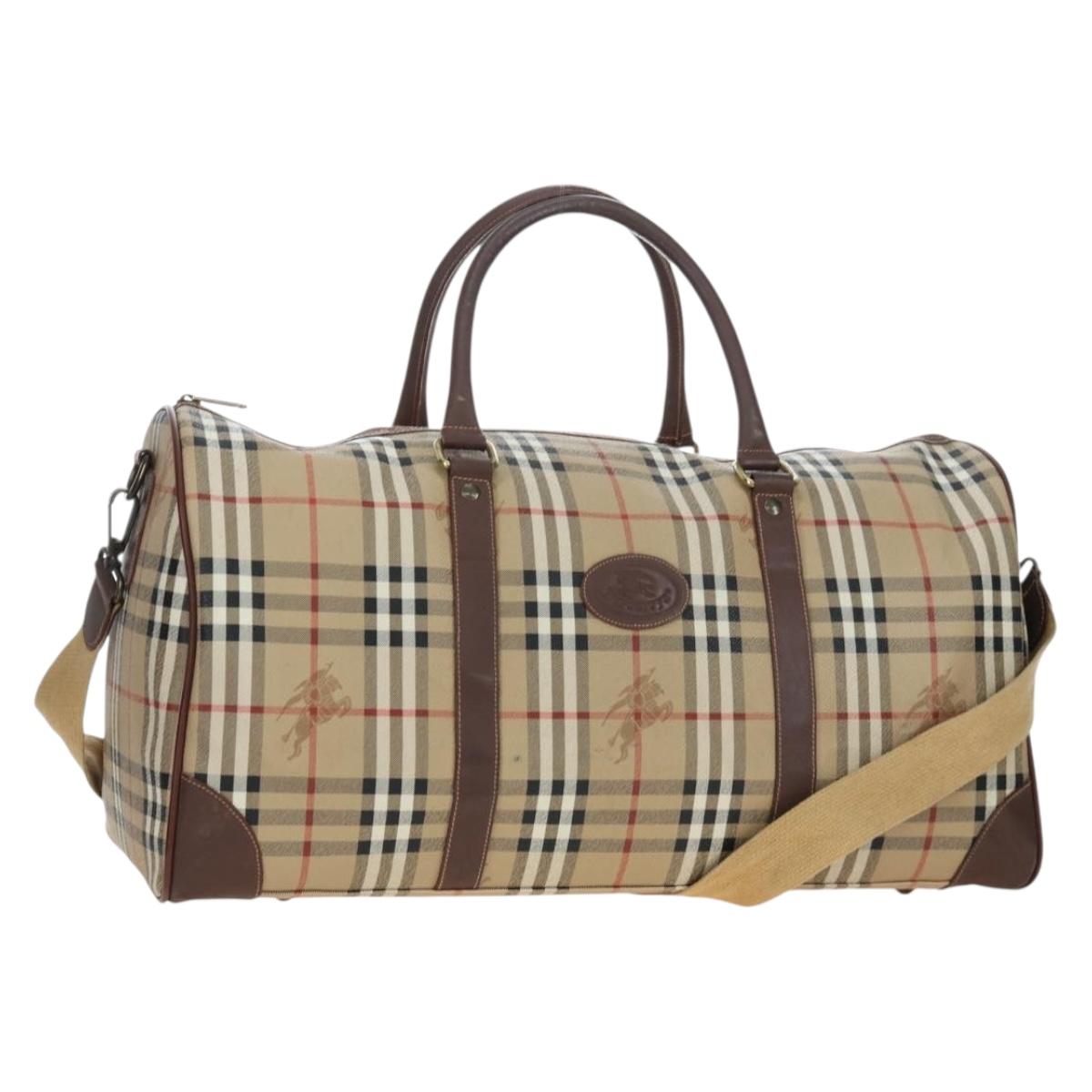 Burberrys Nova Check Boston Bag PVC 2way Beige Gold Auth 186695